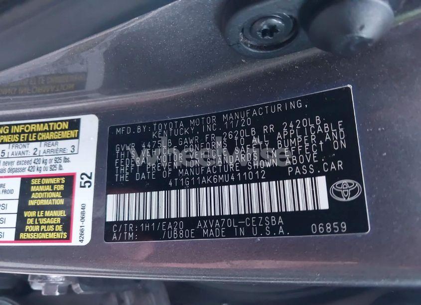 Photo 9 of 2021 Toyota Camry SE/SE NIGHTSHADE EDITION (VIN 4T1G11AK6MU411012)
