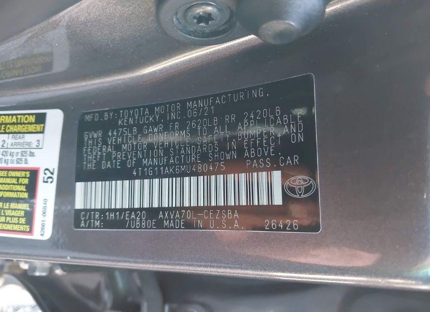 Photo 9 of 2021 Toyota Camry SE (VIN 4T1G11AK6MU480475)