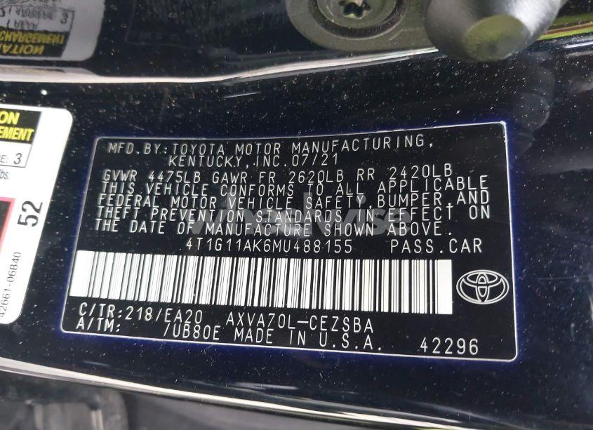 Photo 9 of 2021 Toyota Camry SE (VIN 4T1G11AK6MU488155)