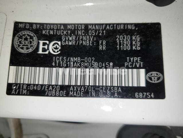 Photo 2 of 2021 TOYOTA CAMRY SE (VIN 4T1G11AK6MU529643)