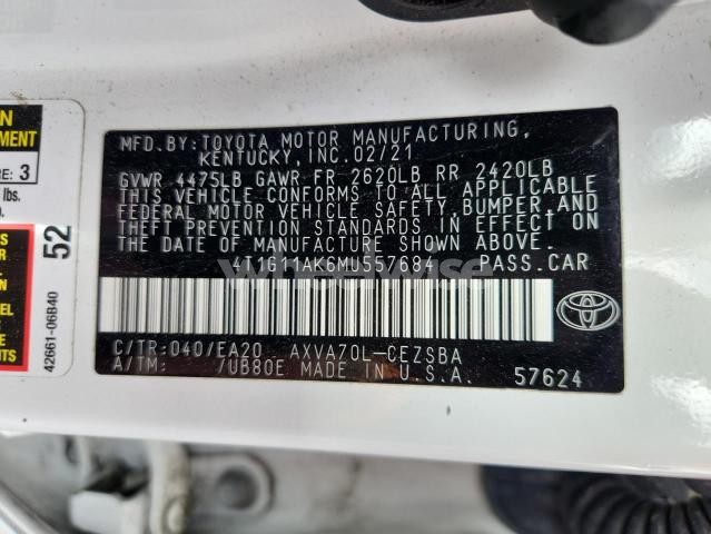 Photo 2 of 2021 TOYOTA CAMRY SE (VIN 4T1G11AK6MU557684)