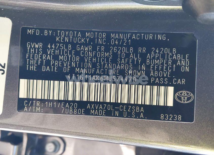 Photo 9 of 2021 Toyota Camry SE (VIN 4T1G11AK6MU574470)