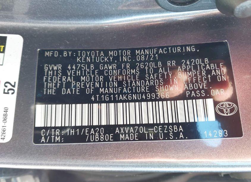 Photo 9 of 2022 Toyota Camry SE (VIN 4T1G11AK6NU499366)