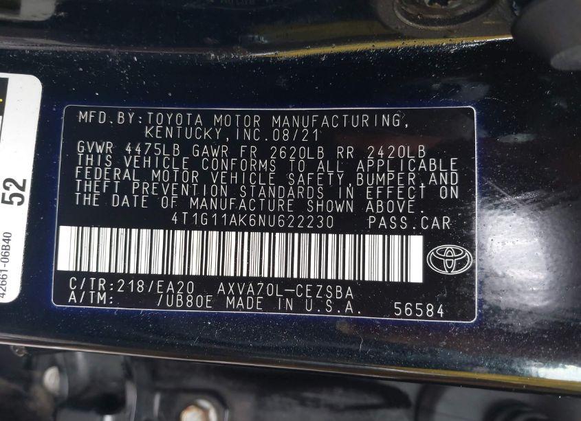 Photo 9 of 2022 Toyota Camry SE (VIN 4T1G11AK6NU622230)