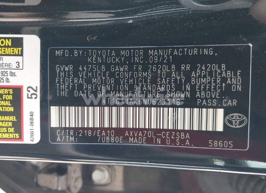 Photo 9 of 2022 Toyota Camry SE (VIN 4T1G11AK6NU623118)