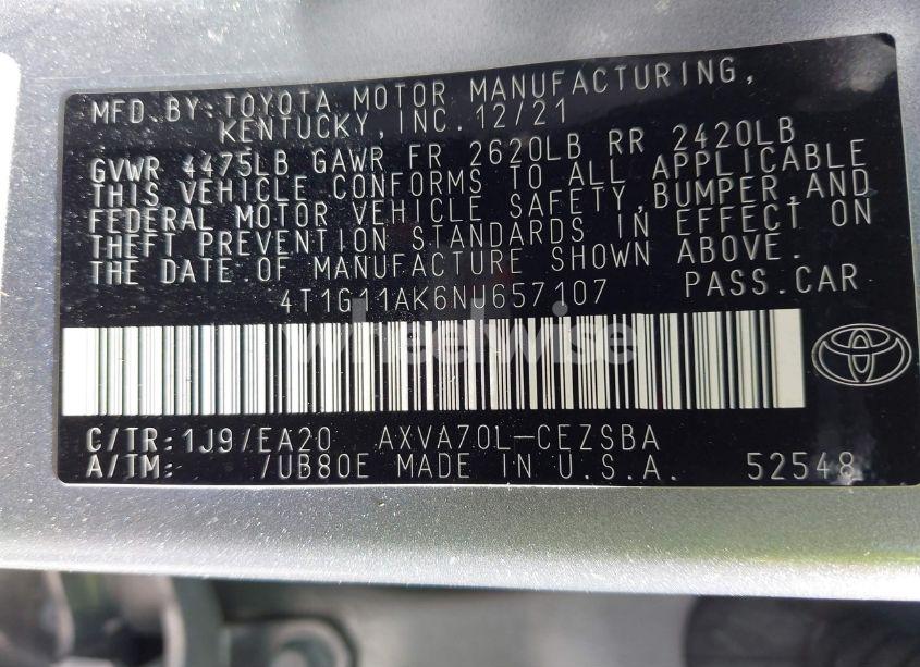 Photo 9 of 2022 Toyota Camry SE (VIN 4T1G11AK6NU657107)