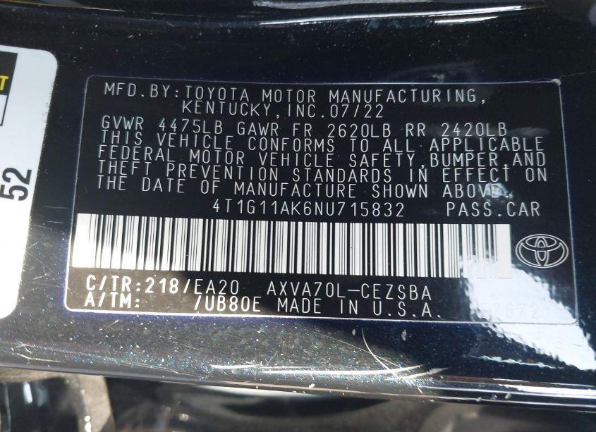 Photo 9 of 2022 Toyota Camry SE (VIN 4T1G11AK6NU715832)