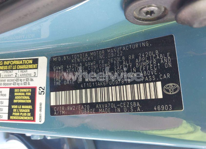 Photo 9 of 2023 Toyota Camry SE (VIN 4T1G11AK6PU097818)