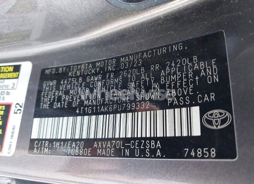Photo 9 of 2023 Toyota Camry SE (VIN 4T1G11AK6PU799332)