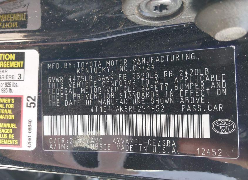 Photo 9 of 2024 Toyota Camry SE (VIN 4T1G11AK6RU251852)