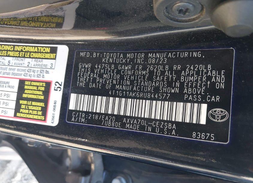 Photo 9 of 2024 Toyota Camry SE (VIN 4T1G11AK6RU844577)