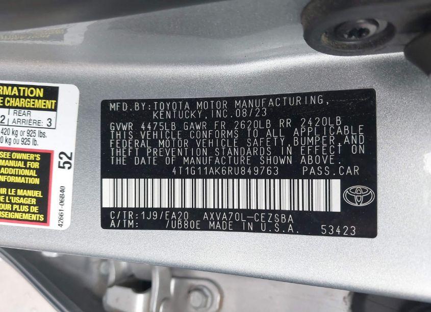 Photo 9 of 2024 Toyota Camry SE (VIN 4T1G11AK6RU849763)