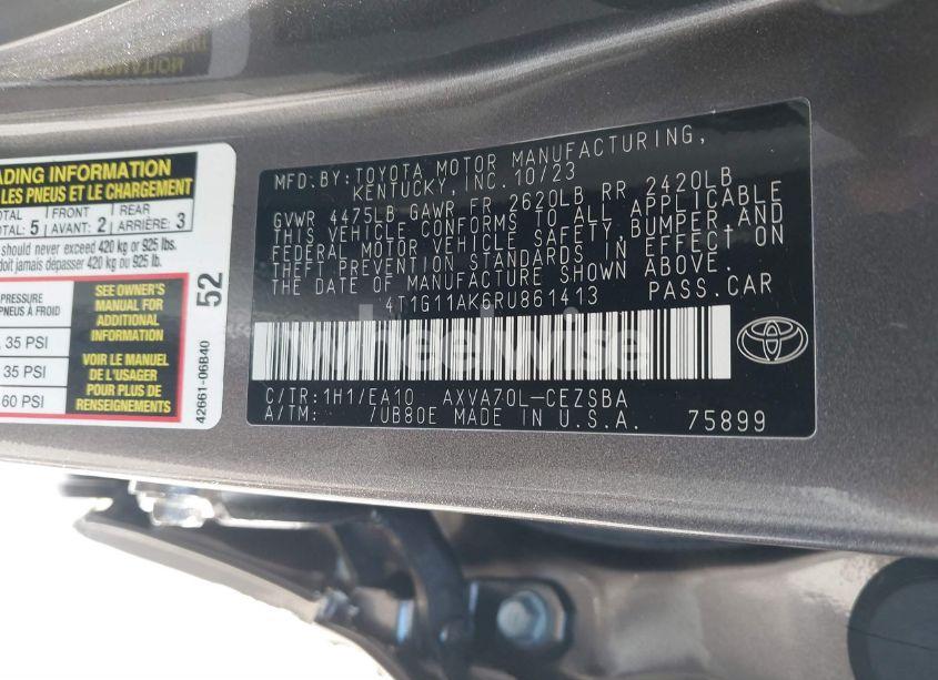 Photo 9 of 2024 Toyota Camry SE (VIN 4T1G11AK6RU861413)