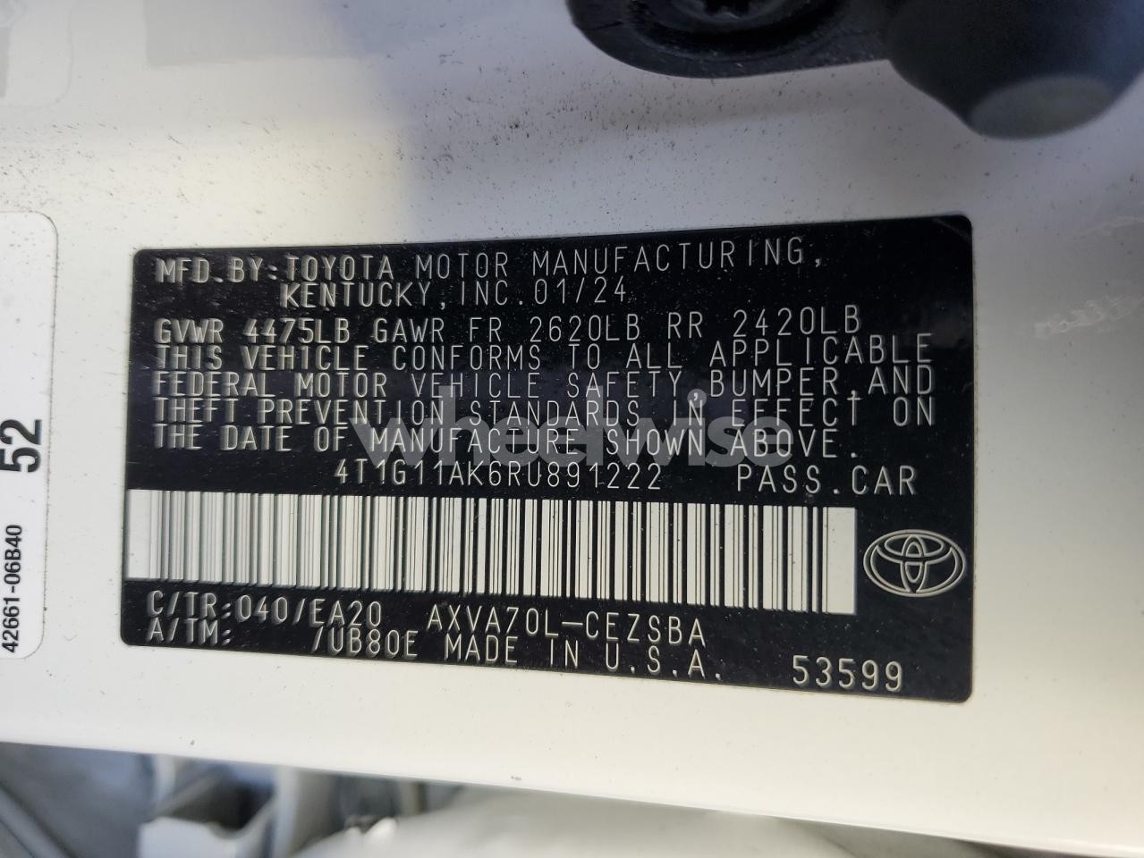 Photo 13 of 2024 TOYOTA CAMRY SE NIGHT SHADE (VIN 4T1G11AK6RU891222)