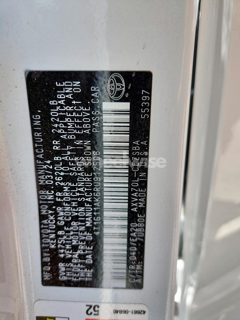 Photo 10 of 2024 TOYOTA CAMRY SE NIGHT SHADE (VIN 4T1G11AK6RU912506)