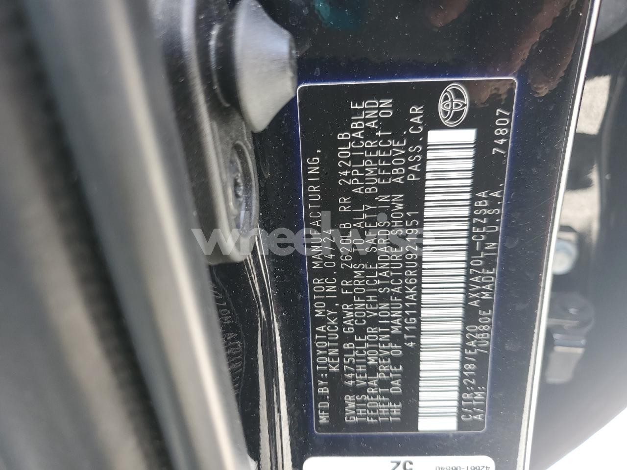 Photo 12 of 2024 TOYOTA CAMRY SE NIGHT SHADE (VIN 4T1G11AK6RU921951)