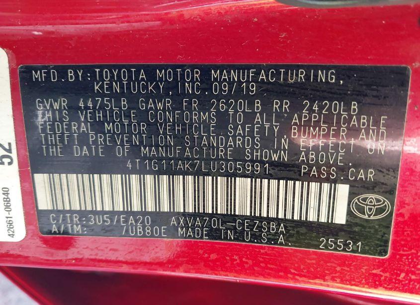 Photo 9 of 2020 Toyota Camry SE (VIN 4T1G11AK7LU305991)