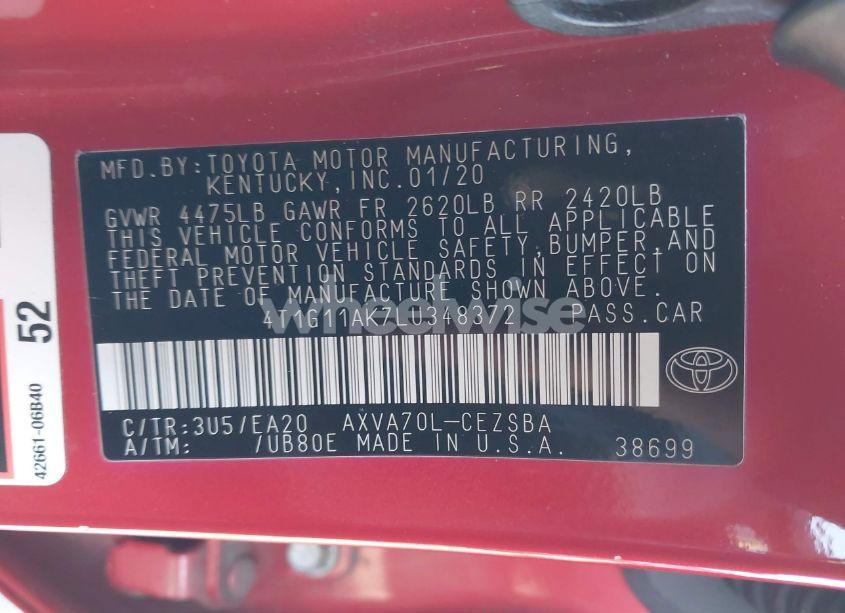 Photo 9 of 2020 Toyota Camry SE (VIN 4T1G11AK7LU348372)