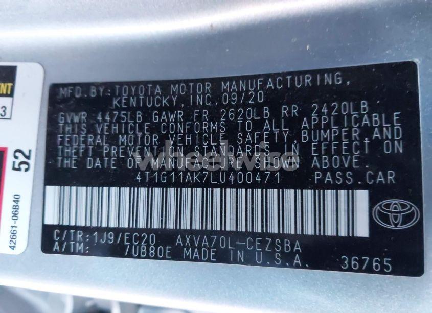 Photo 9 of 2020 Toyota Camry SE NIGHTSHADE EDITION (VIN 4T1G11AK7LU400471)