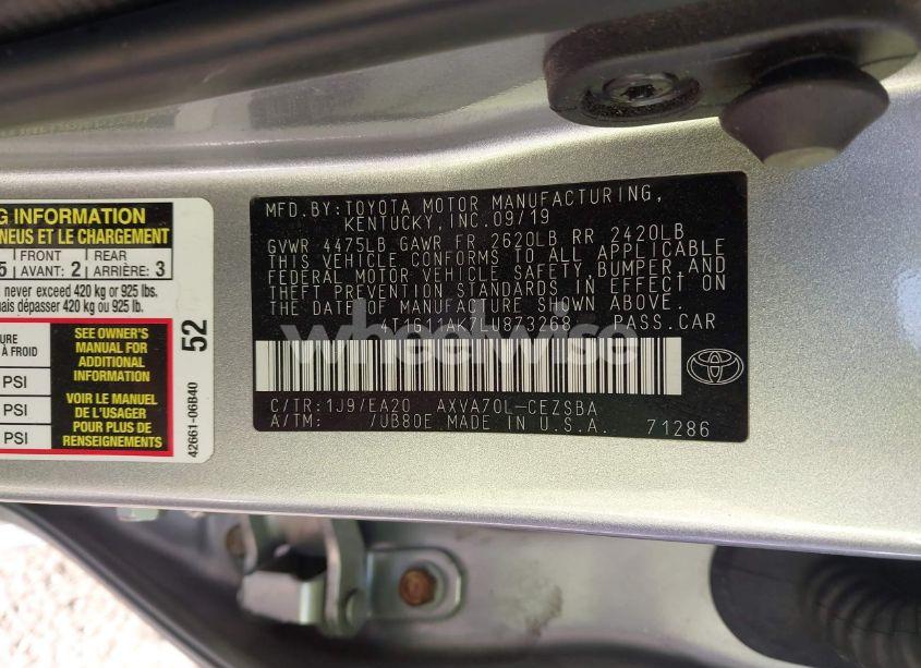 Photo 9 of 2020 Toyota Camry SE (VIN 4T1G11AK7LU873268)