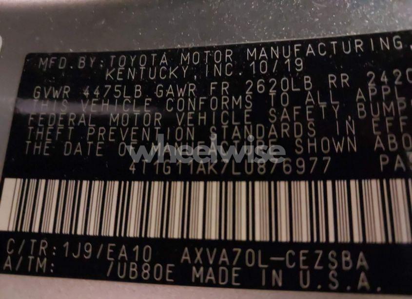 Photo 9 of 2020 Toyota Camry SE (VIN 4T1G11AK7LU876977)