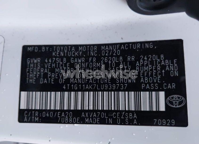 Photo 9 of 2020 Toyota Camry SE (VIN 4T1G11AK7LU939737)