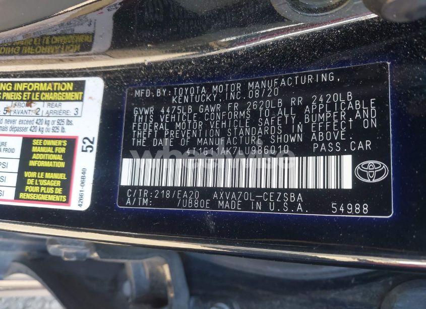 Photo 9 of 2020 Toyota Camry SE (VIN 4T1G11AK7LU986010)