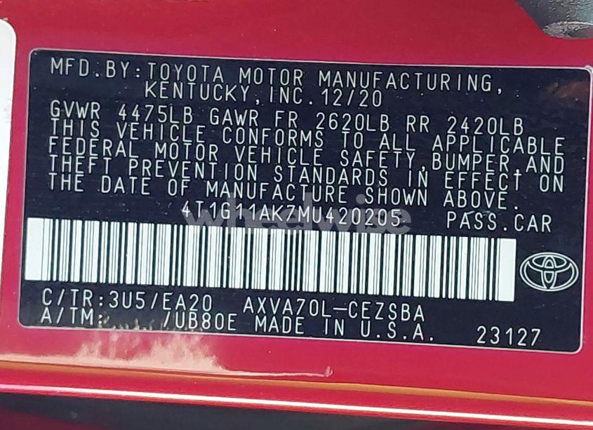 Photo 9 of 2021 Toyota Camry SE (VIN 4T1G11AK7MU420205)