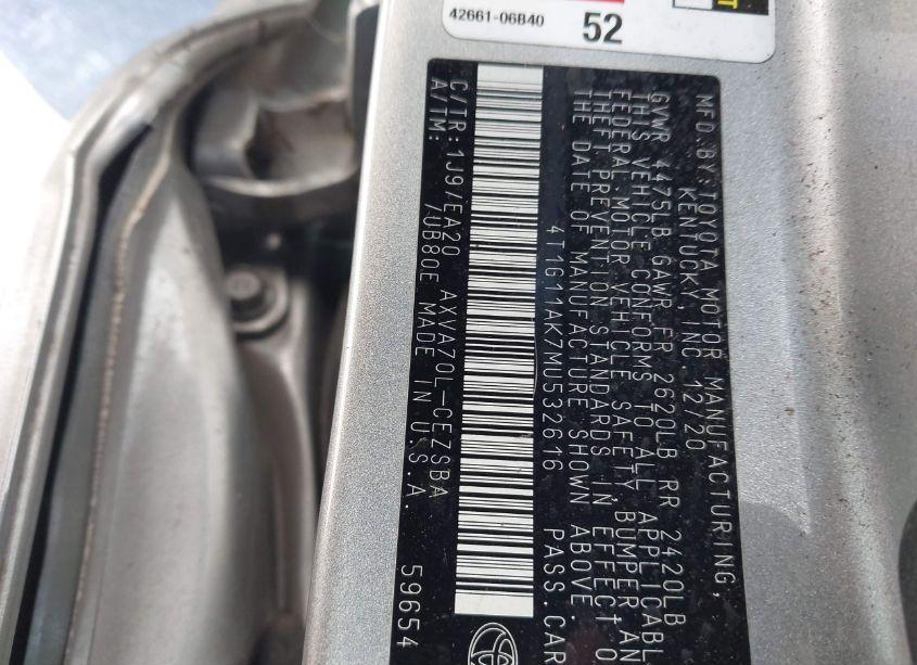 Photo 9 of 2021 Toyota Camry SE (VIN 4T1G11AK7MU532616)