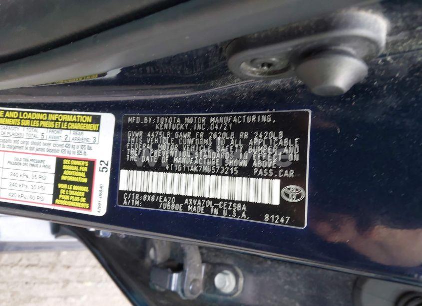 Photo 9 of 2021 Toyota Camry SE (VIN 4T1G11AK7MU573215)