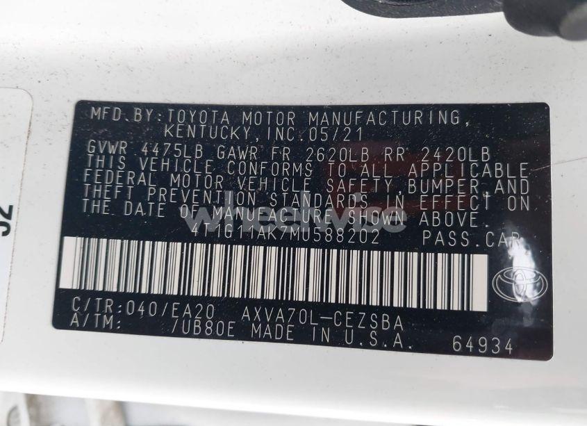 Photo 9 of 2021 Toyota Camry SE (VIN 4T1G11AK7MU588202)