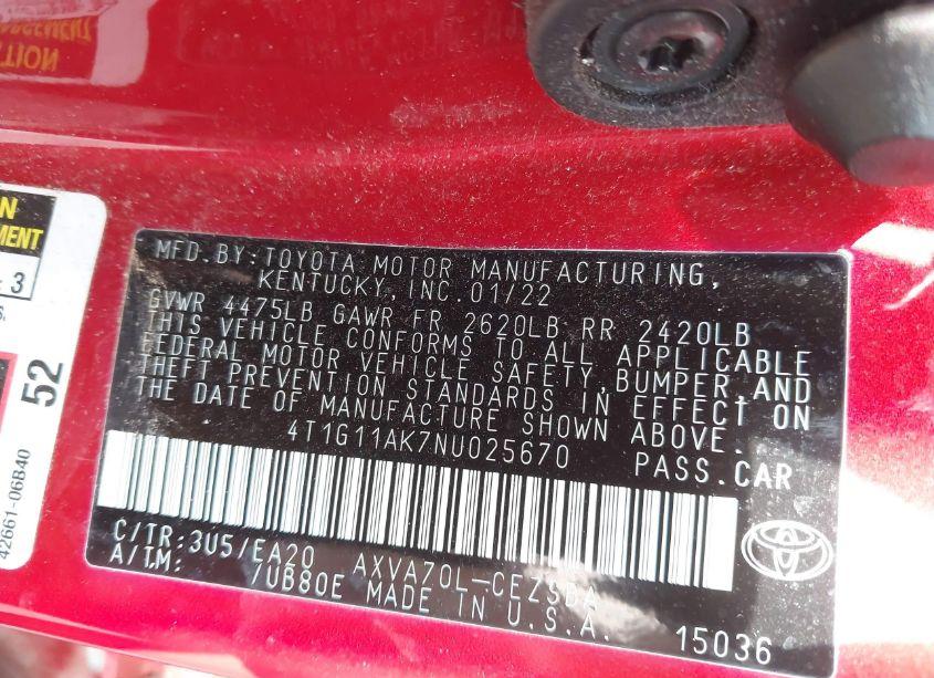 Photo 9 of 2022 Toyota Camry SE (VIN 4T1G11AK7NU025670)