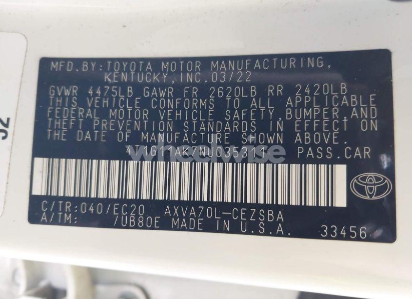 Photo 9 of 2022 Toyota Camry SE NIGHTSHADE EDITION (VIN 4T1G11AK7NU035311)