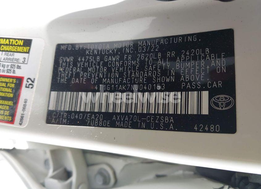 Photo 9 of 2022 Toyota Camry SE (VIN 4T1G11AK7NU040153)