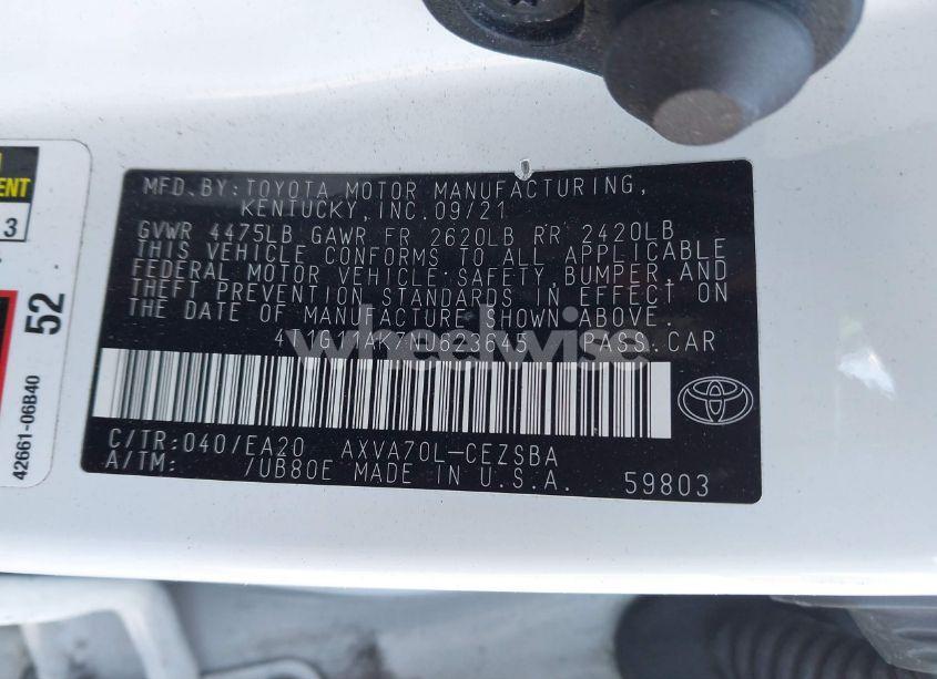 Photo 9 of 2022 Toyota Camry SE (VIN 4T1G11AK7NU623645)