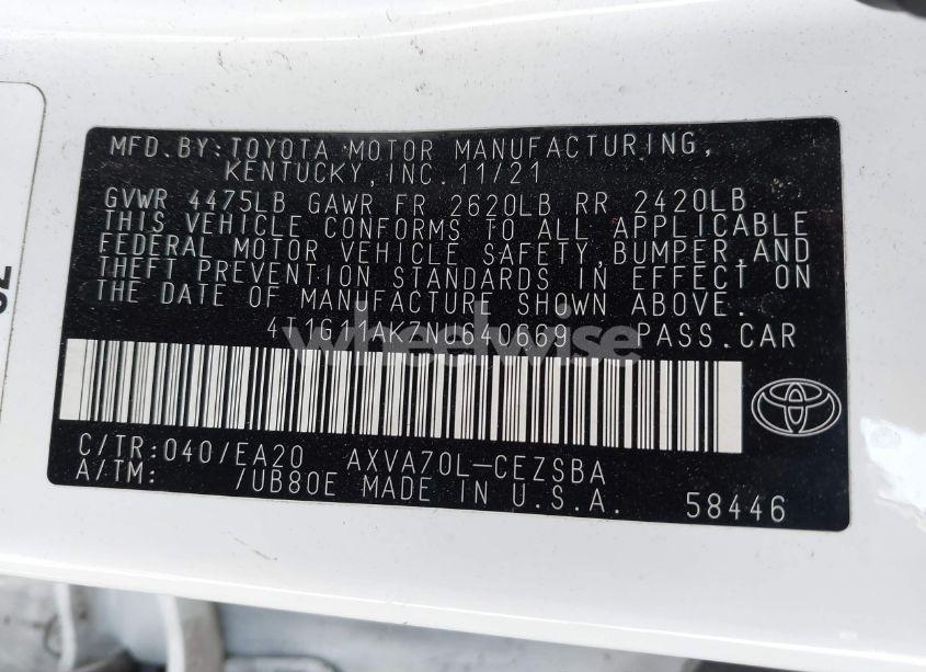 Photo 9 of 2022 Toyota Camry SE (VIN 4T1G11AK7NU640669)