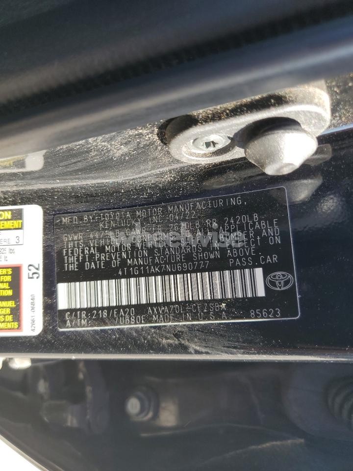 Photo 12 of 2022 TOYOTA CAMRY SE (VIN 4T1G11AK7NU690777)