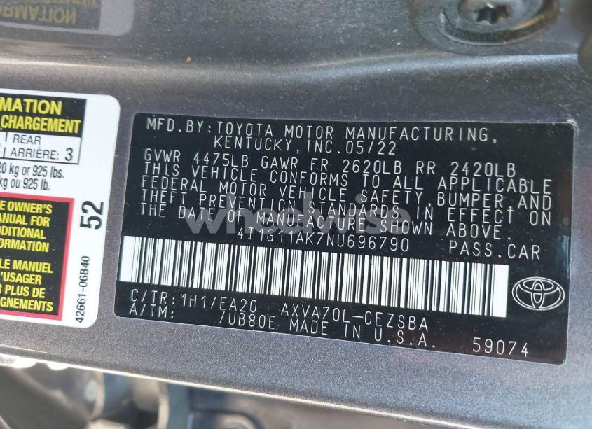 Photo 9 of 2022 Toyota Camry SE (VIN 4T1G11AK7NU696790)