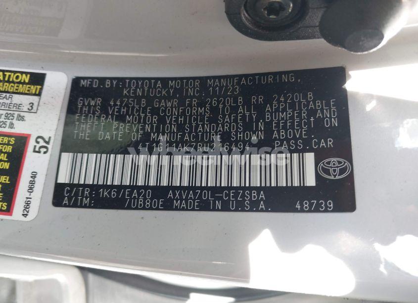 Photo 9 of 2024 Toyota Camry SE (VIN 4T1G11AK7RU216494)