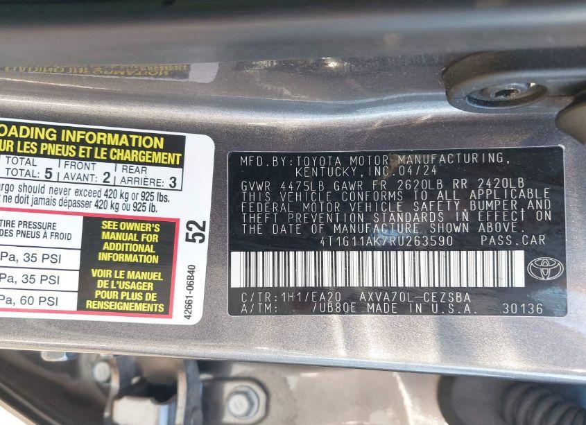 Photo 9 of 2024 Toyota Camry SE (VIN 4T1G11AK7RU263590)