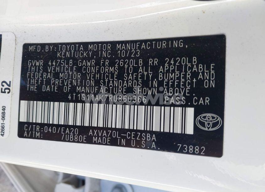 Photo 9 of 2024 Toyota Camry SE (VIN 4T1G11AK7RU860366)