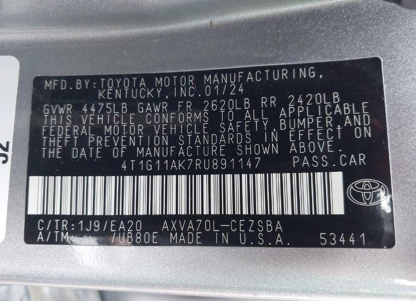 Photo 9 of 2024 Toyota Camry SE (VIN 4T1G11AK7RU891147)