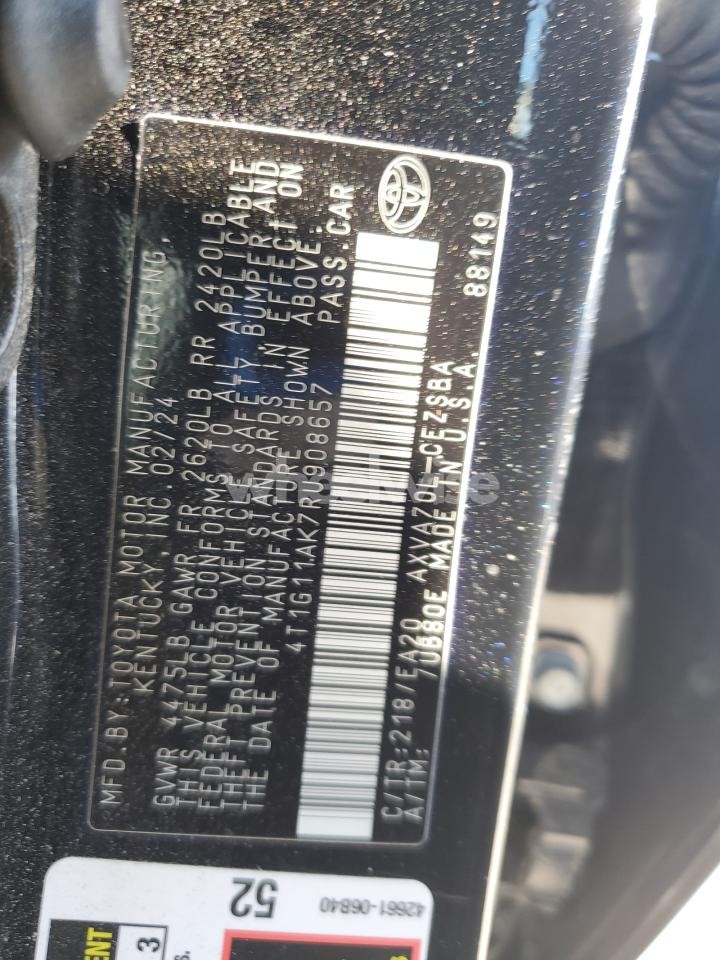 Photo 12 of 2024 TOYOTA CAMRY SE NIGHT SHADE (VIN 4T1G11AK7RU908657)