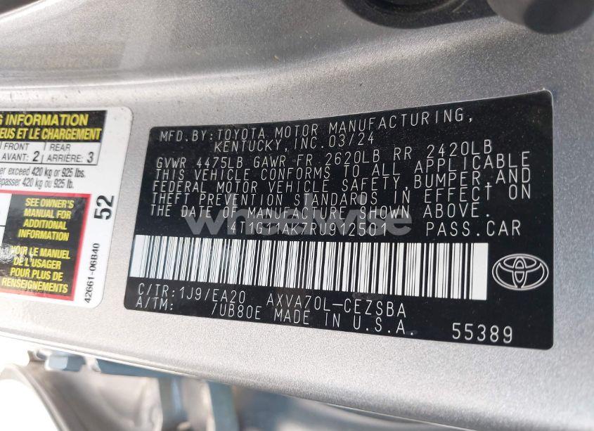 Photo 9 of 2024 Toyota Camry SE (VIN 4T1G11AK7RU912501)