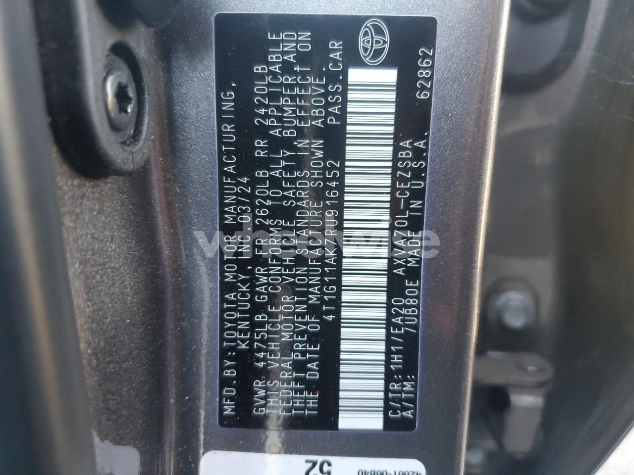 Photo 12 of 2024 TOYOTA CAMRY SE NIGHT SHADE (VIN 4T1G11AK7RU916452)