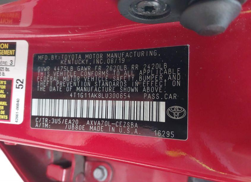 Photo 9 of 2020 Toyota Camry SE (VIN 4T1G11AK8LU300654)