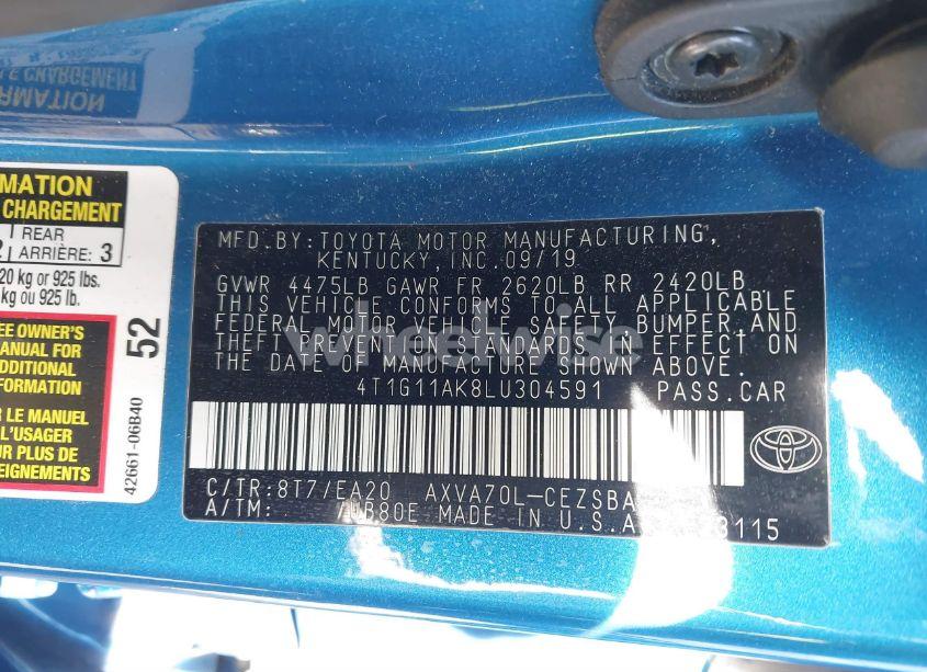 Photo 9 of 2020 Toyota Camry SE (VIN 4T1G11AK8LU304591)