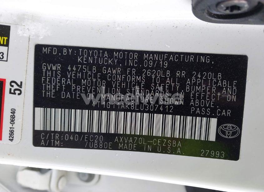 Photo 9 of 2020 Toyota Camry SE NIGHTSHADE EDITION (VIN 4T1G11AK8LU307412)