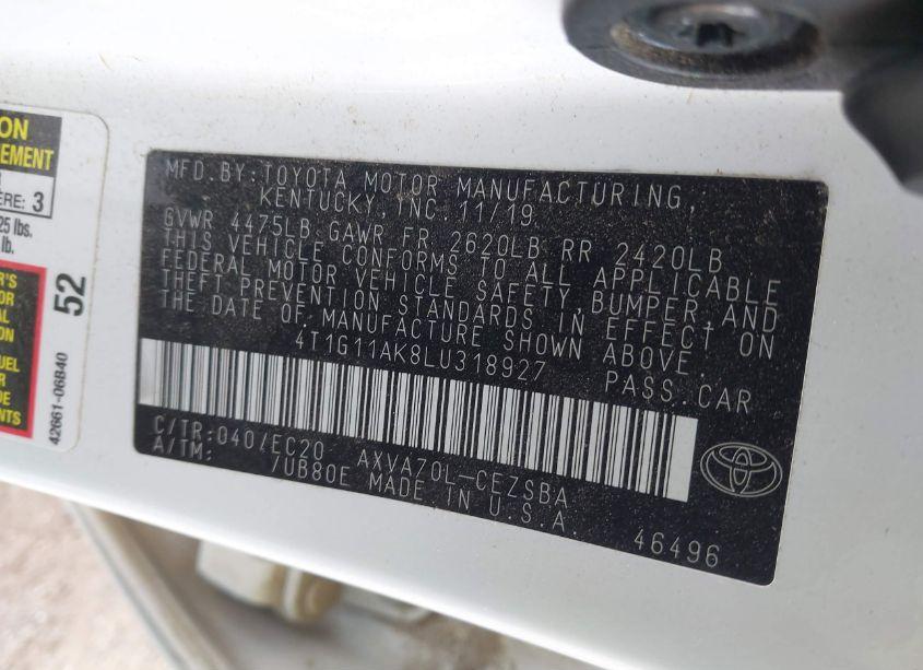 Photo 9 of 2020 Toyota Camry SE NIGHTSHADE EDITION (VIN 4T1G11AK8LU318927)