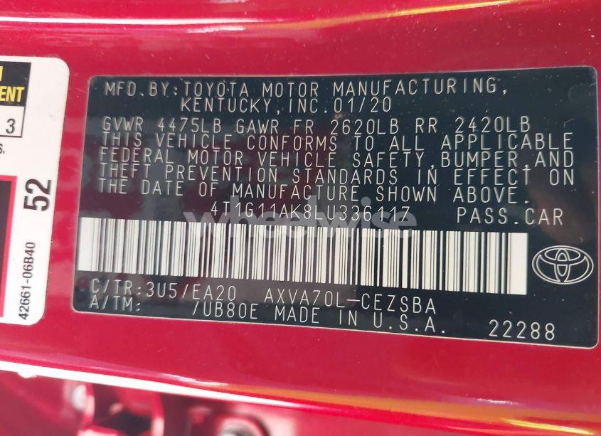 Photo 9 of 2020 Toyota Camry SE (VIN 4T1G11AK8LU336117)